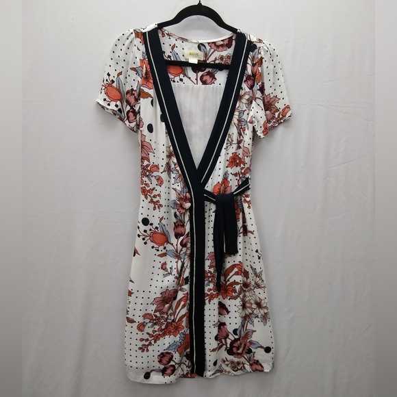 Maeve Dresses & Skirts - Women's Maeve 'Aubrey' Wrap Mini Dress White w/Dark Trim Short Sleeve Sz 2